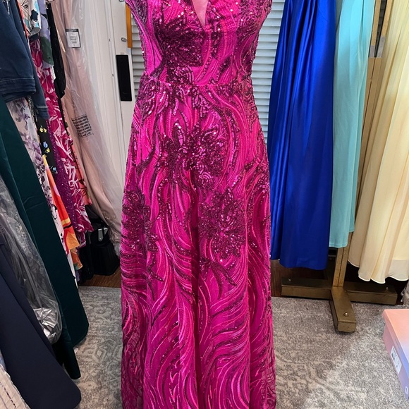 Vibrant Fuchsia Sequin Prom Dress - Picture 1 of 4